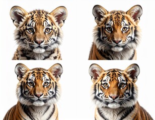 Four Adorable Tiger Cubs Portrait Collage Close Up Wildlife Photography Cute Big Cat Babies