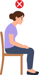 Fototapeta premium Bad posture of a woman sitting on a chair.Bad posture of a woman sitting on a chair.Healthy back, back pain, spine, health care. Vector Illustration