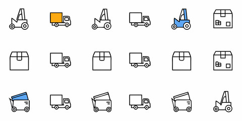 Streamlined Logistics Icons for Modern Delivery Solutions, Representing Shipping, Transportation and Supply Chain Management with Precision in a Clean, Scalable Vector Style