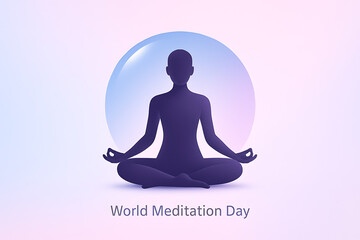Person meditating in lotus pose silhouette representing calm peace mindfulness and self awareness for world meditation day concept