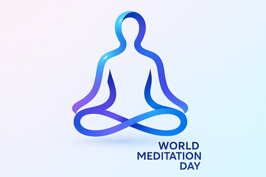 Modern gradient outline figure meditating in lotus position symbolizing mindfulness calm and unity for world meditation day