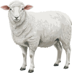Realistic sheep illustration, white wool texture, farm animal vector, livestock graphic, standing pose, agricultural icon, nature themed, educational artwork