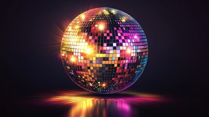 Obraz premium Colorful disco ball reflecting vibrant lights in a dark party atmosphere