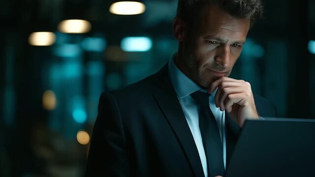 Contemplating Device and Investigator in Workplace with Keying for Study on Incident with Issue Resolution Device Evening and Male Confidential Detective with Monitoring Fairness