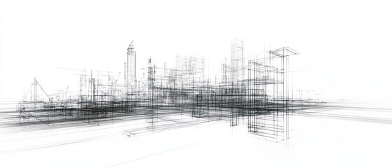 Fototapeta premium City skyline wireframe architectural rendering modern urban design illustration