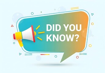 Did You Know? colorful vector banner. Megaphone announcing interesting facts, trivia, and knowledge. Education, quiz, and FAQ concept with icons