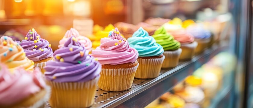 Colorful swirl cupcakes with sprinkles sweet bakery dessert treats