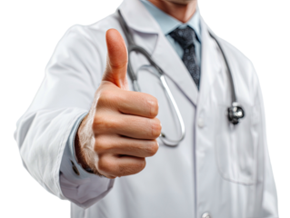Doctor giving thumbs-up in white coat