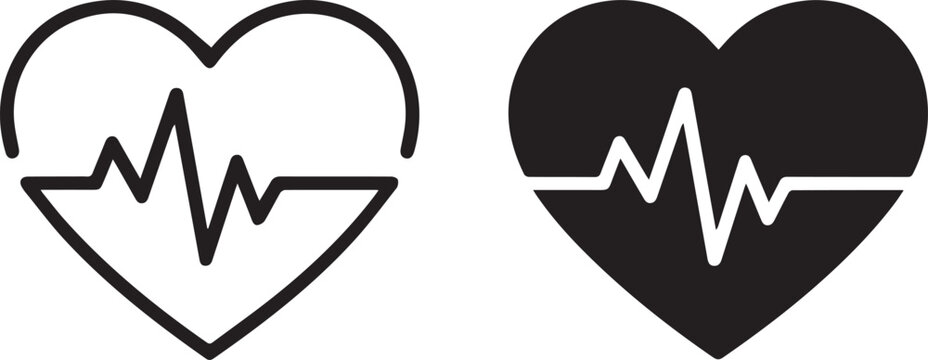 heartbeat heart emblem ecg line flat vector design medical fitness wellness symbol