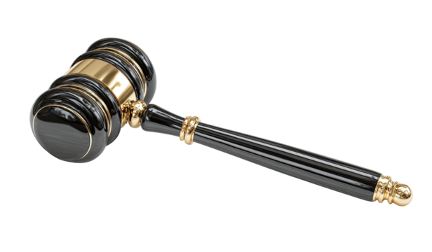 Black gavel with gold accents.  A judicial tool