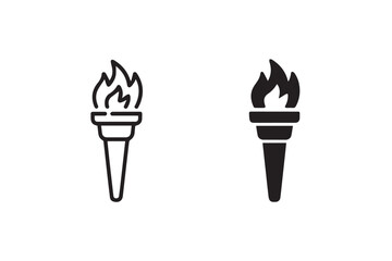 torch emblem pair outline and filled flame icons versatile vector set for logos