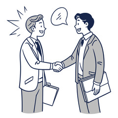 Fototapeta premium Flat business negotiation vector with two doodle businessmen shaking hands