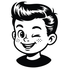  Retro vintage smiling boy character winking in fifties advertisement