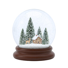 Classic christmas snow globe with a winter cabin scene