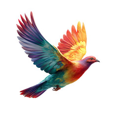 Fototapeta premium The Rainbow of Flight: A vibrant bird in full flight, showcasing a spectrum of colors across its wings and feathers, representing freedom and beauty.