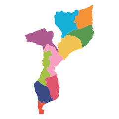 Map of Mozambique regions in mulicolor