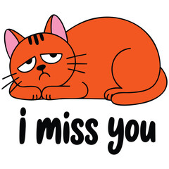  Sad white cat missing you message on a card doodle art