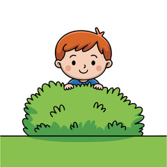  Little boy hiding behind a wall peeking out cartoon