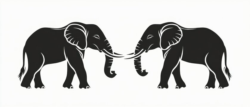 Elegant black silhouette of two elephants facing each other