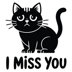  Doodle vector illustration of a sad cat missing you card