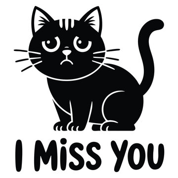  Doodle vector illustration of a sad cat missing you card