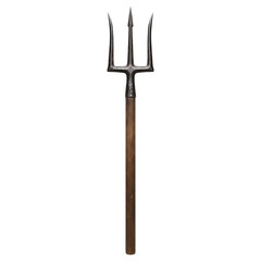Ancient forged metal trident with a wooden staff