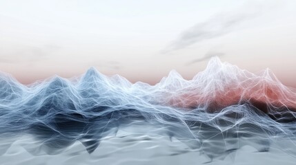 Experience a serene digital landscape featuring flowing waves, majestic mountains, and calm water, all harmonizing in pastel hues that evoke tranquility and beauty