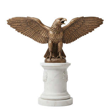 Bronze eagle statue on a white marble pedestal