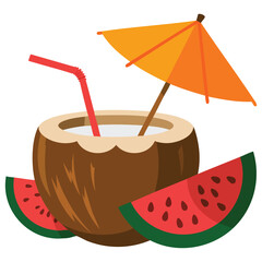  Summer clipart design with tropical leaves coconuts
