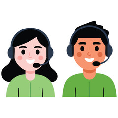  Smiling call center worker with headset taking calls