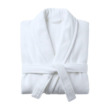 Folded white terry cloth bathrobe for spa and hotel