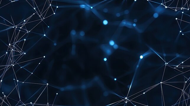 This abstract dark blue background features a complex low-poly network of lines and dots, illustrating themes of technology, internet connections, and data transfer processes SEAMLESS PATTERN
