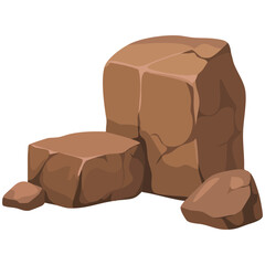  Set of different brown rock stones and boulders
