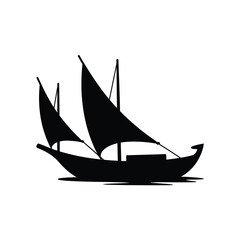 Silhouette of a traditional dhow sailing boat on the water