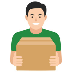  Shipping flat icons a man holding a cardboard box