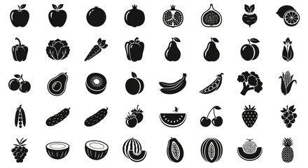 Fototapeta premium Vector illustration of vector art of collection of various fruits and vegetables icons