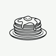 Hand drawn stack of pancakes with butter and syrup on a plate