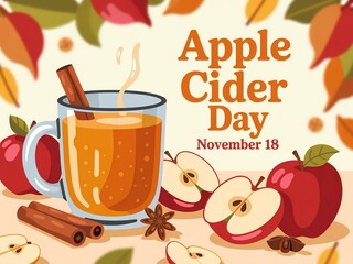 Warm apple cider with cinnamon and star anise celebrating apple cider day on november 18th