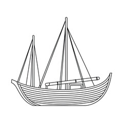 Hand drawn illustration of a traditional sailing ship with two masts