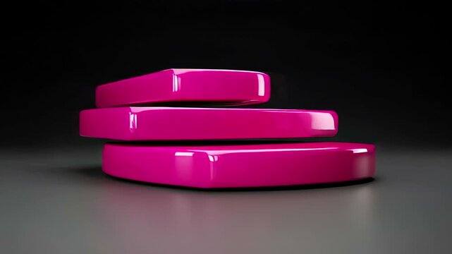 Three glossy pink rectangular objects stacked on a dark background
