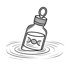 Dropper bottle with dna symbol floating in water