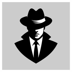 simple vector logo icon symbol of mafia man with hat