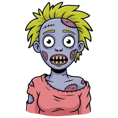 Scary blonde zombie girl horror character illustration