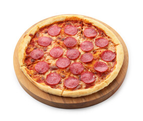 Delicious baked pepperoni pizza isolated on white