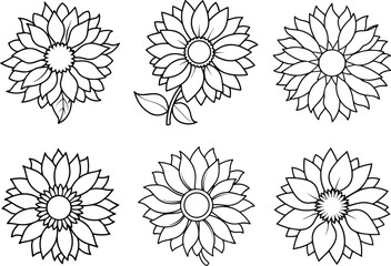 Set of sunflower outline vector for floral and decorative design