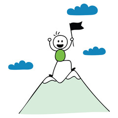 Businessman reaching mountain top flag isolated vector illustration on white background