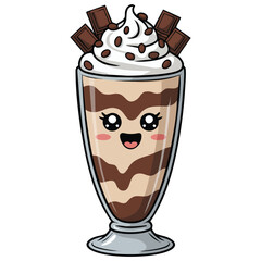 Chocolate milkshake with whipped cream isolated vector illustration on white background