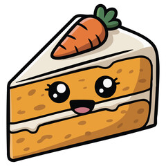 Carrot cake with icing decoration isolated vector illustration on white background