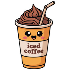 Coffee cup kawaii hot and iced isolated vector illustration on white background