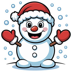 Snowball wearing red cap skiing isolated vector illustration on white background